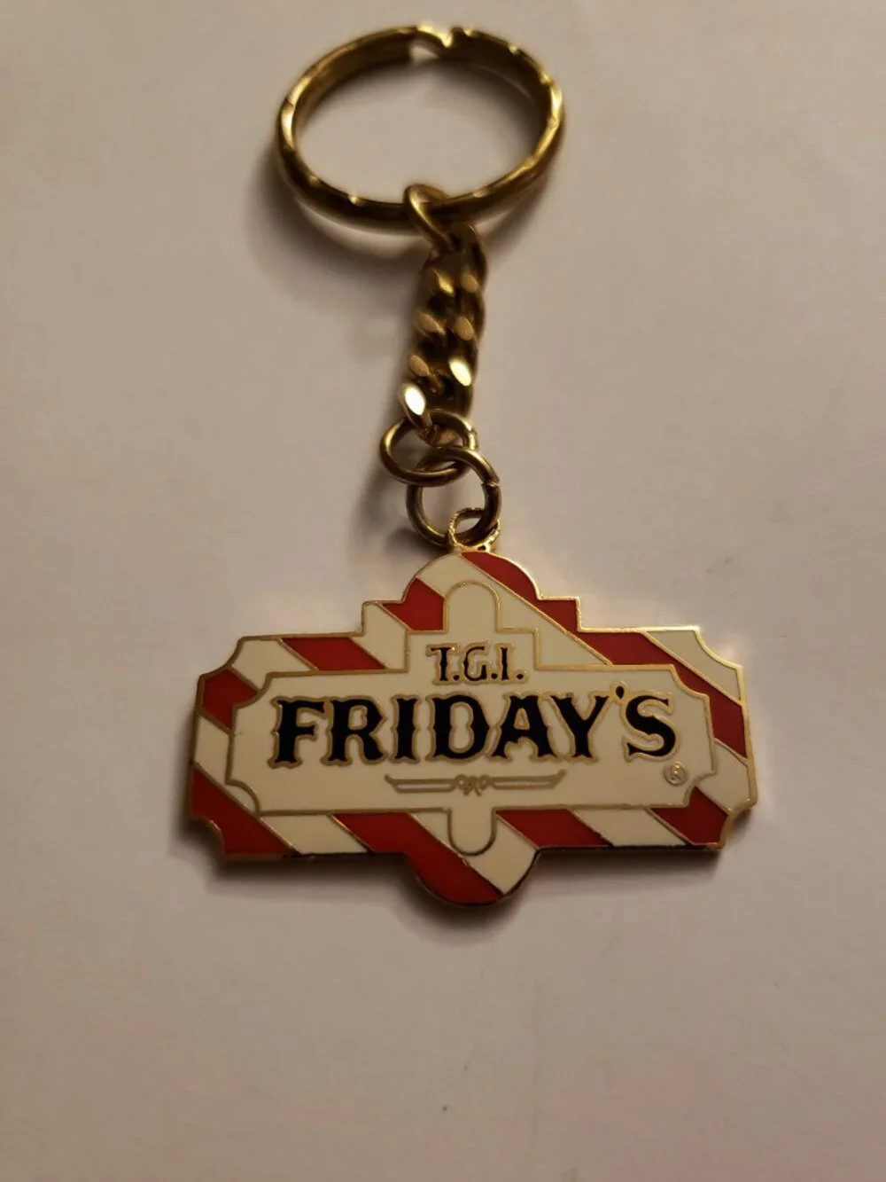 Vintage TGI Fridays Enamel Metal Key Chain Ring Ephemera Promo Swag Advertising